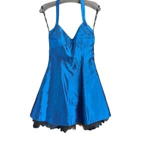 Vintage Roberta Blue Halter Party Dress w/ Black Tulle – Size 9/10